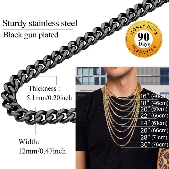 Chunky Cuban Link Necklace for Men - 18K Gold Plated Stainless Steel 14''-30'' - Picture 5 of 9